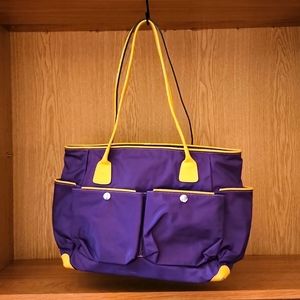 Delfino Purple Nylon Tote Bag with Yellow Leather Trim